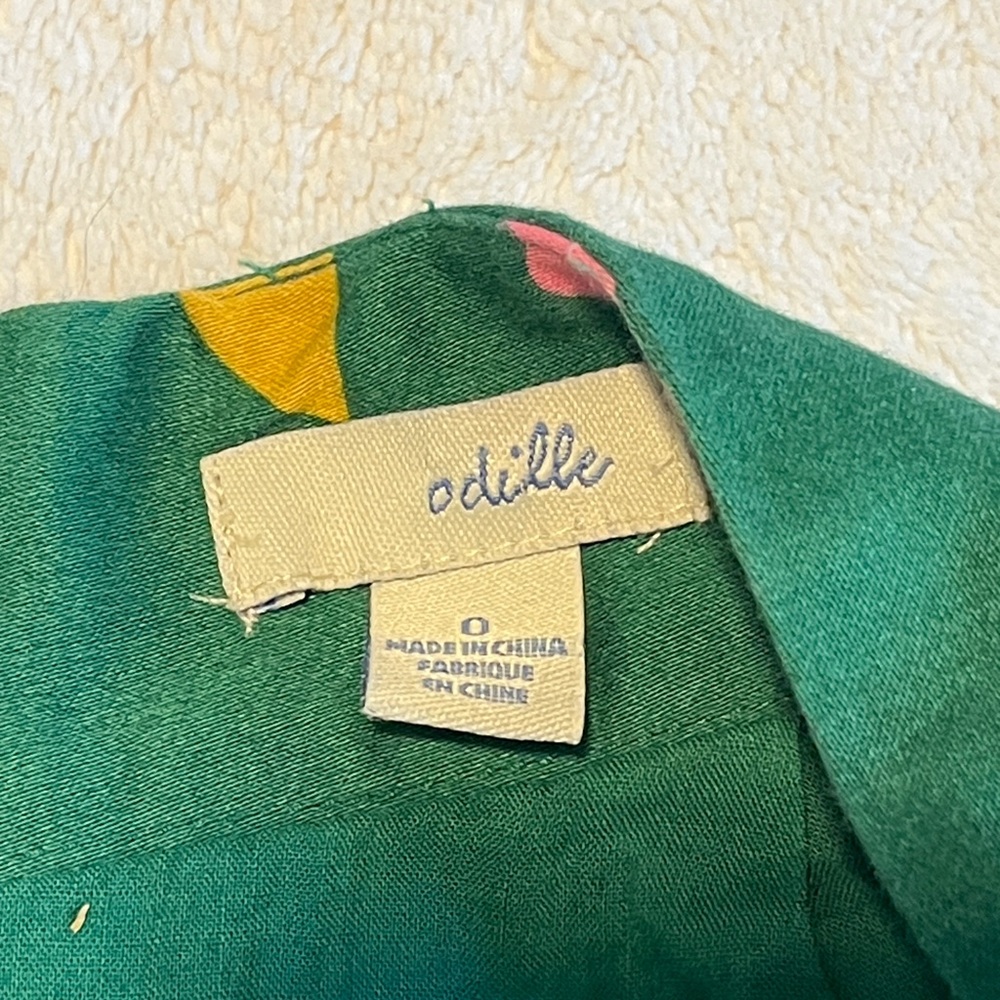 Odille Green Floral Pencil Skirt High Waist Mini Pockets Zip Slit Size 0 - Picture 3 of 6